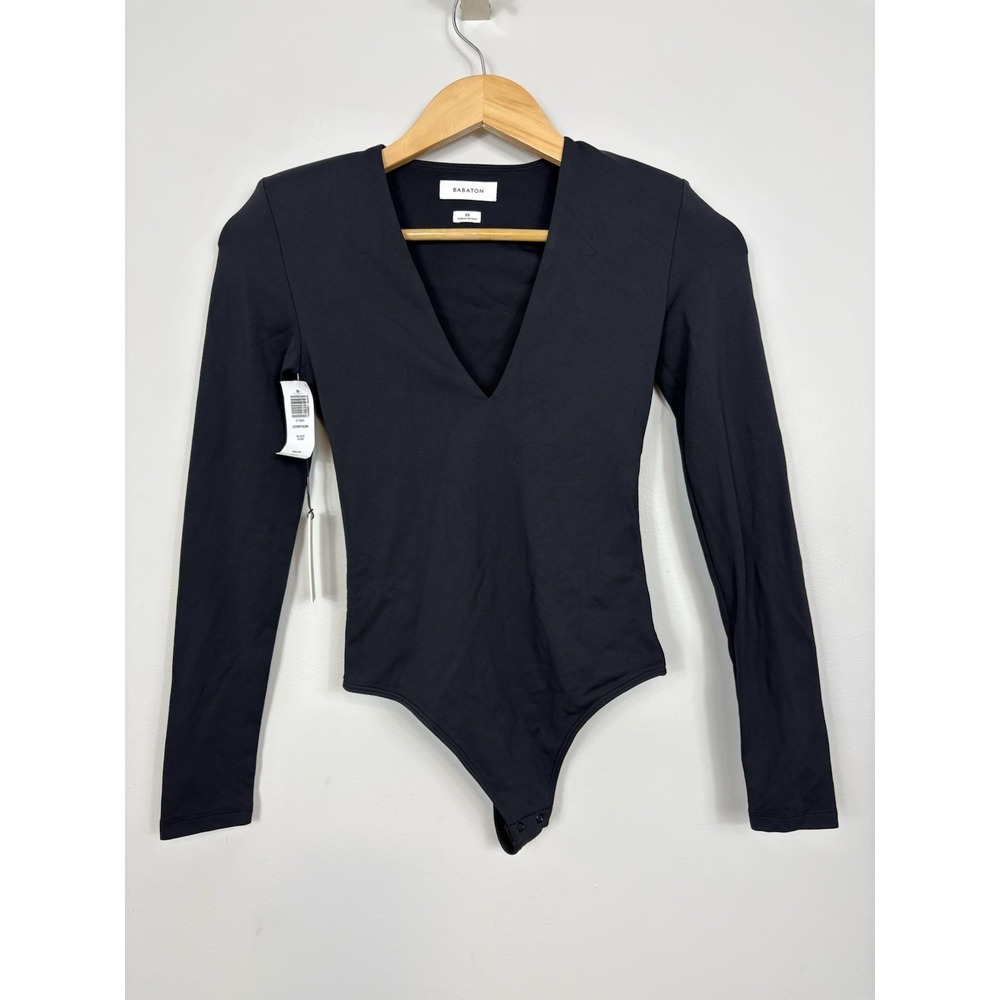 Aritzia Babaton Black Long Sleeve Contour V-Neck Bodysuit Size XS NWT